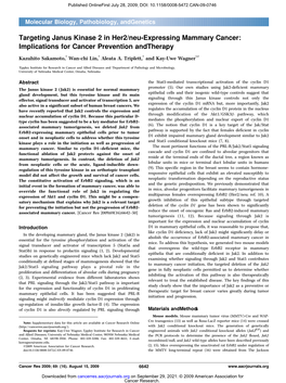 Targeting Janus Kinase 2 in Her2/Neu-Expressing Mammary Cancer: Implications for Cancer Prevention Andtherapy