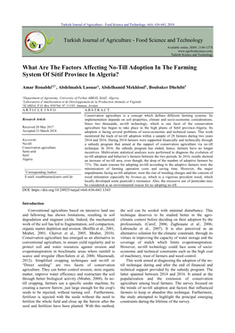 What Are the Factors Affecting No-Till Adoption in the Farming System of Sétif Province in Algeria?