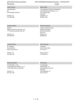 2012 OCS Advisory Board Workshop 10-Feb-2012 2012 OCSAB