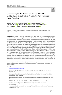 Constraining the Evolutionary History of the Moon and the Inner Solar System: a Case for New Returned Lunar Samples