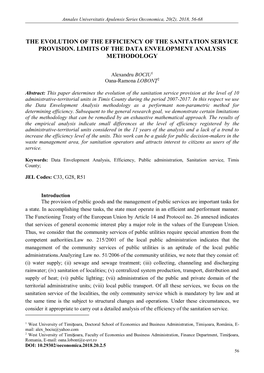 The Evolution of the Efficiency of the Sanitation Service Provision