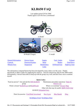 KLR650 FAQ Page 1 of 41