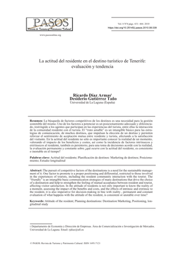 La Actitud Del Residente En El Destino Turístico De Tenerife: Evaluación Y Tendencia