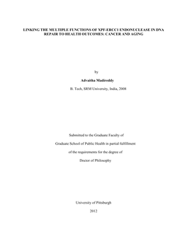 Linking the Multiple Functions of Xpf-Ercc1 Endonuclease in Dna Repair to Health Outcomes: Cancer and Aging