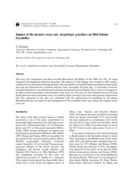 Impact of the Invasive Crazy Ant Anoplolepis Gracilipes on Bird Island, Seychelles