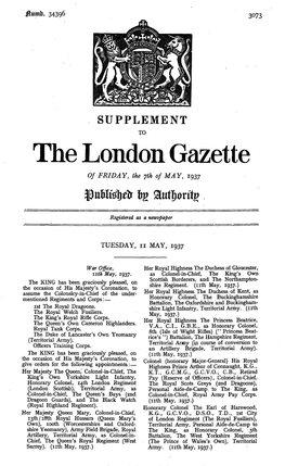 The London Gazette of FRIDAY, the 7Th of MAY, 1937