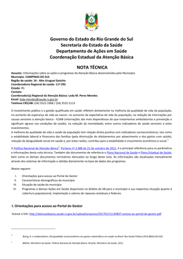 Governo Do Estado Do Rio Grande Do Sul Secretaria Do Estado Da Saúde Departamento De Ações Em Saúde Coordenação Estadual Da Atenção Básica