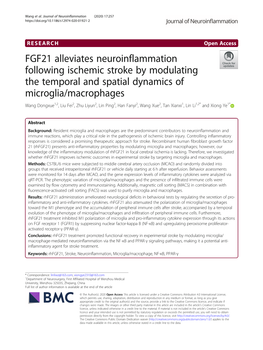 FGF21 Alleviates Neuroinflammation Following Ischemic Stroke By