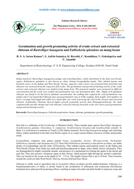 Germination and Growth Promoting Activity of Crude Extract and Extracted Chitosan of Rastrelliger Kanagurta and Eubleekeria Splendens on Mung Beans