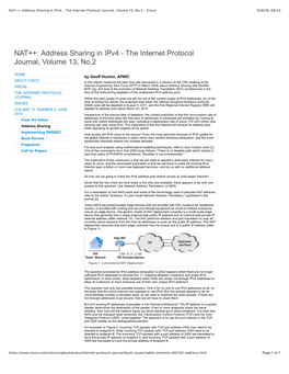 NAT++: Address Sharing in Ipv4 - the Internet Protocol Journal, Volume 13, No.2 - Cisco 10/8/18, 08�03