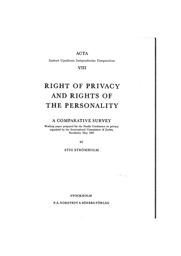 Right of Privacy and Rights of the Personality