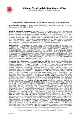 Câmara Municipal De Sete Lagoas (MG) Sistema De Apoio Ao Processo Legislativo