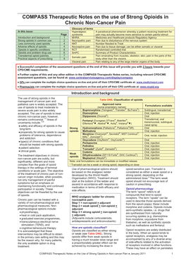 COMPASS Therapeutic Notes on the Use of Strong Opioids in Chronic Non-Cancer Pain