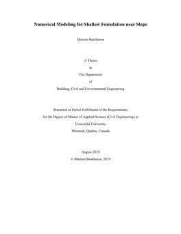 Numerical Modeling for Shallow Foundation Near Slope