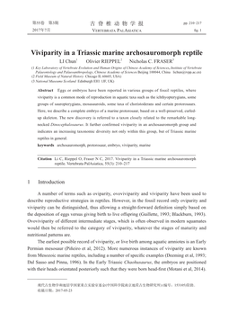 Viviparity in a Triassic Marine Archosauromorph Reptile.Pdf