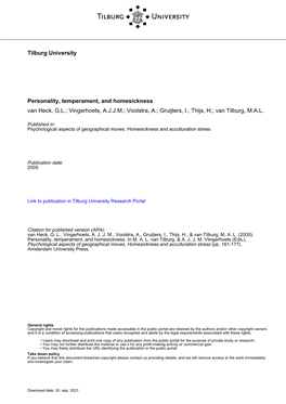 Tilburg University Personality, Temperament, and Homesickness