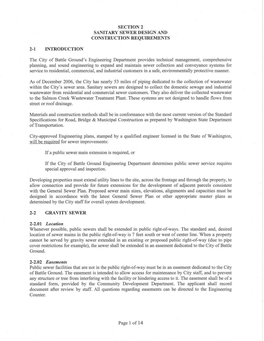 2-1 INTRODUCTION SECTION 2 SANITARY SEWER DESIGN and CONSTRUCTION REQUIREMENTS the City of Battle Ground's Engineering Departmen