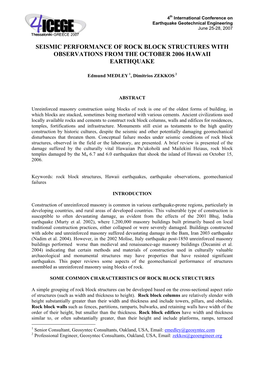 Seismic Performance of Rock Block Structures with Observations from the October 2006 Hawaii Earthquake