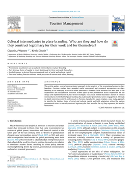 Cultural Intermediaries in Place Branding: Who Are They and How Do They Construct Legitimacy for Their Work and for Themselves?