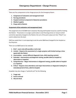 Emergency Department - Charge Process