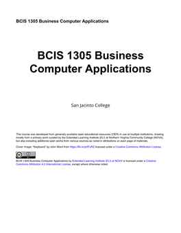 BCIS 1305 Business Computer Applications
