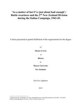 1 Battle Weariness and the 2Nd New Zealand Division During the Italian Campaign, 1943-45