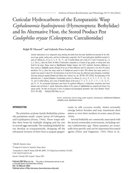 Cephalonomia Hyalinipennis (Hymenoptera: Bethylidae) and Its Alternative Host, the Stored Product Pest Caulophilus Oryzae (Coleoptera: Curculionidae)