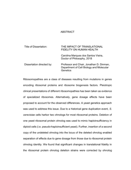 ABSTRACT Title of Dissertation: the IMPACT of TRANSLATIONAL