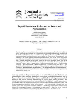 Beyond Humanism: Reflections on Trans- and Posthumanism