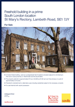 Freehold Building in a Prime South London Location St Mary's Rectory