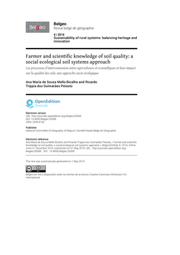 Farmer and Scientific Knowledge of Soil Quality