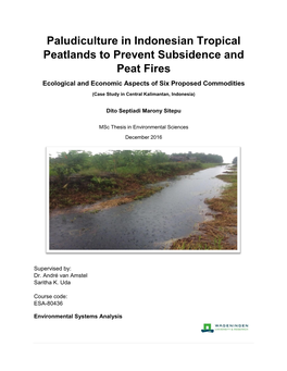 Paludiculture in Indonesian Tropical Peatlands to Prevent Subsidence and Peat Fires Ecological and Economic Aspects of Six Proposed Commodities