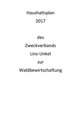 Haushaltsplan 2017 Des Zweckverbands Linz-Unkel Zur