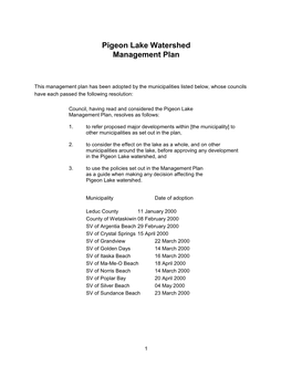 Pigeon Lake Watershed Management Plan