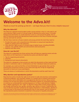 The Advo.Kit! Thanks So Much for Picking up the Kit — We Hope That You Find It to Be a Helpful Resource!