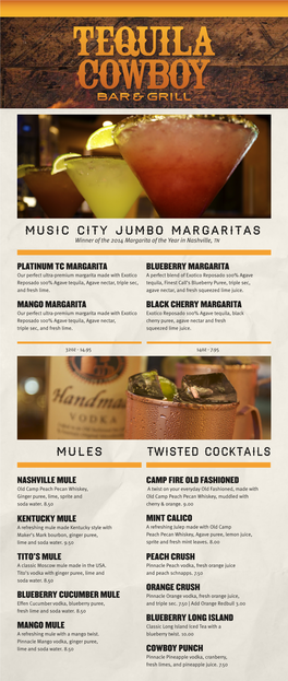 MUSIC CITY JUMBO MARGARITAS Winner of the 2014 Margarita of the Year in Nashville, TN