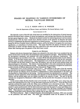 Phases of Diastole in Various Syndromes of Mitral Valvular Disease