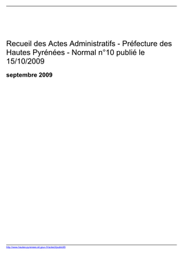 Préfecture Des Hautes Pyrénées - Normal N°10 Publié Le 15/10/2009 Septembre 2009