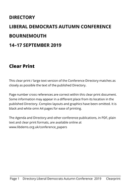 Directory Liberal Democrats Autumn Conference Bournemouth 14–17 September 2019