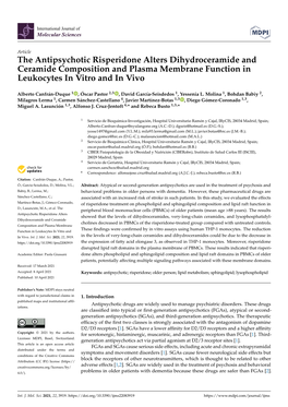 The Antipsychotic Risperidone Alters Dihydroceramide and Ceramide Composition and Plasma Membrane Function in Leukocytes in Vitro and in Vivo