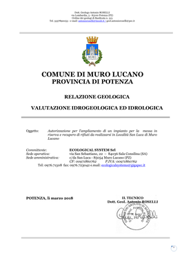 Comune Di Muro Lucano Provincia Di Potenza