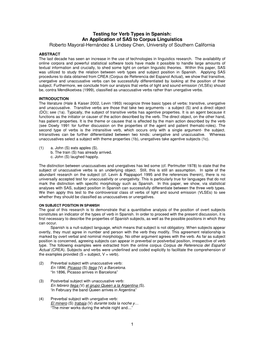 Testing for Verb Types in Spanish: an Application of SAS to Corpus Linguistics Roberto Mayoral-Hernández & Lindsey Chen, University of Southern California