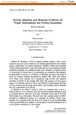 Artinian Modules and Modules of Which All Proper Submodules Are Finitely Generated