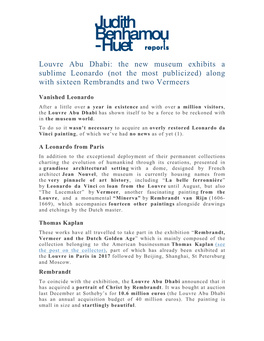 Louvre Abu Dhabi: the New Museum Exhibits a Sublime Leonardo (Not the Most Publicized) Along with Sixteen Rembrandts and Two Vermeers