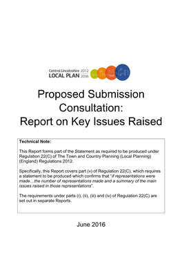 Proposed Submission Consultation: Report on Key Issues Raised