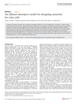 An Efficient Descriptor Model for Designing Materials for Solar Cells