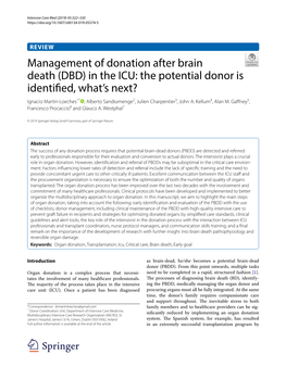 Management of Donation After Brain Death (DBD) in The