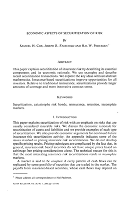 Economic Aspects of Securitization of Risk