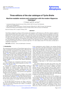 Three Editions of the Star Catalogue of Tycho Brahe*