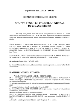 Compte Rendu Conseil Municipal Du 22 Janvier 2015